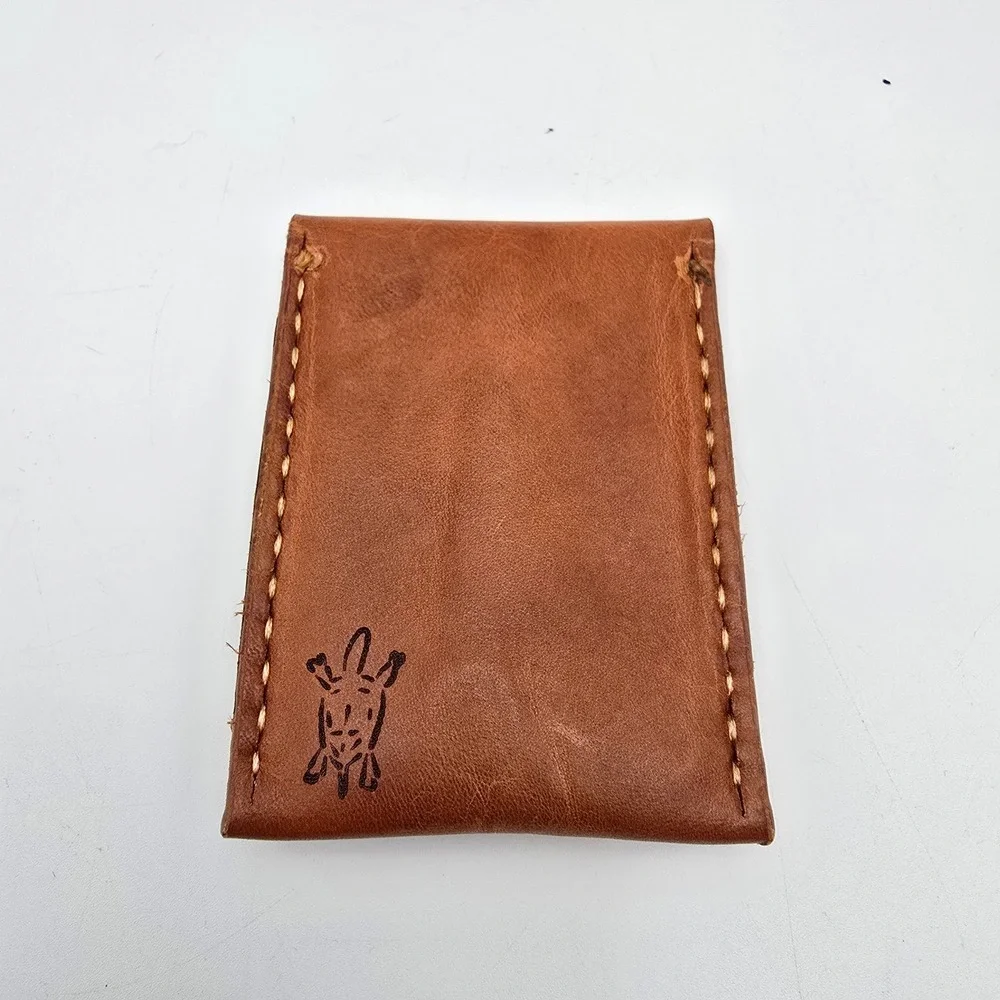 Handmade‎ Leather Card Holder Wallet Turtle Embossed Snap Closure Sm Coin Pouch